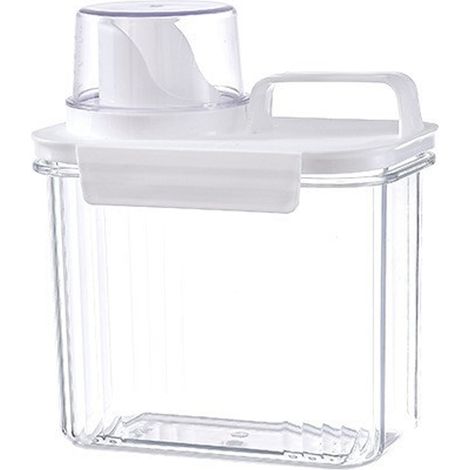 Dispensador de detergente para ropa, dosificador integrado, plástico PET transparente, para detergente y suavizante. (1/5)