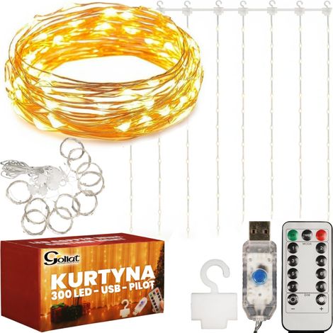 Cortina de luces para ventana, 300 LED, guirnalda de luces para árbol de Navidad de 3x3, blanco cálido/K (1/5)