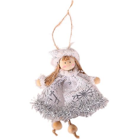K-TS120 Silberner Schneeflocken-Anhänger, Mädchen in weißem Leinen, Weihnachtsdekoration, Kreativer alter Mann Engel-Anhänger, Cartoon-Puppenzubehör, Weihnachtsbaumschmuck (1/3)
