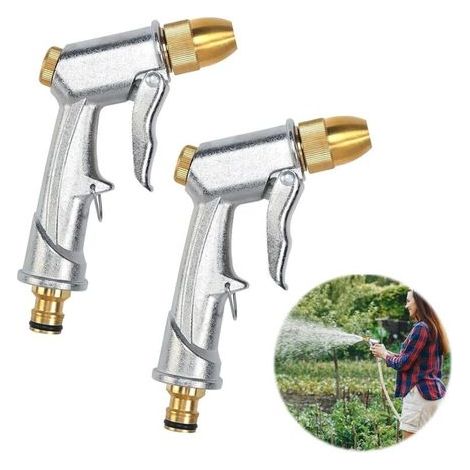 Lot de 2 buses de tuyau d'arrosage robustes robustes Pistolet d'arrosage en métal pour le lavage de voiture et d'animaux domest (1/4)
