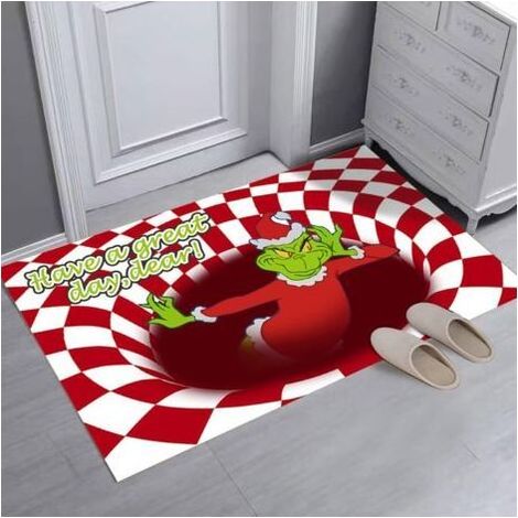 Tapis de porte d'entrée illusion 3D de Noël, antidérapant, pour intérieur et extérieur, avec un monstre vert en 3D. Tapis moelleux à effet visuel 3D, 50 x 80 cm