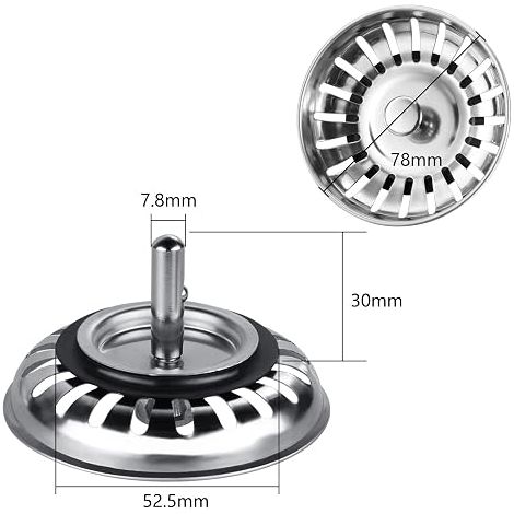78 mm Bouchon Evier Cuisine Universel en Acier Inoxydable Filtre, Grille Bouton, Argenté, Ce robinet s'installe en quelques minutes, sans outillage spécifique (1/5)