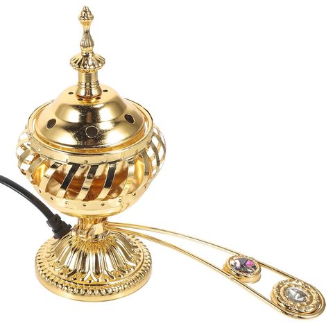 Brûleur Encens Électrique Métal Antique Portable Support Encensoir Décoratif pour Maison Bureau Or Vintage Résistant et Accessoire Zen pour Ambiance Paisible (1/5)