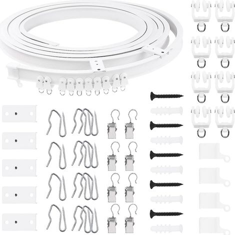 5-meter PVC plastic steel curved track hook set for curtains, including accessories U-shaped and L-shaped flexible tracks. (1/5)