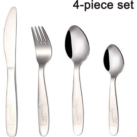 Couverts Enfants - Ensemble 4 Pièces Acier Inoxydable 18/10 - Pour Enfants À Partir De 3 Ans - Compatible Lave-Vaisselle - Lot De 1 (1/5)