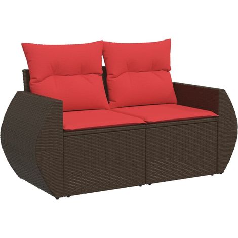 Garden Sofa with Cushions 2-Seater Brown Poly Rattan vidaXL