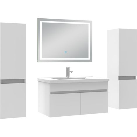 Acezanble Ensemble meubles Salle de Bain 80cm avec colonne + miroir lumineux 3 couleurs blanc
