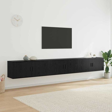 Wand-TV-Schrank Set Wandmontiert 3 pcs Schwarz Eichen-Optik