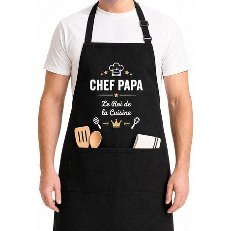 Cadeau papa,Tablier Cuisine Homme Avec Motif Chef Papa, Cadeau papi, Anniversaire, Noël, Tablier Personnalisé Pour Papa Roi De La Cuisine (1/5)