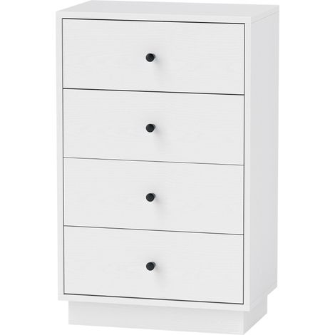 Commode, en bois, 4 tiroirs, blanc, 47 x 29 x 75 cm, pour chambre, meuble de rangement, format pratique, style moderne et facile à associer