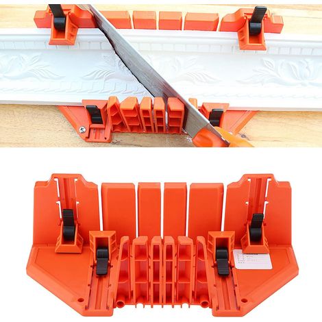 Caja de ingletes con abrazadera multiángulo, caja de ingletes de 14 pulgadas/35 cm, caja de ingletes de plástico, herramienta de corte para sierra de ingletes para cortar zócalos de 0° 22,5° 45° 90° (1/5)