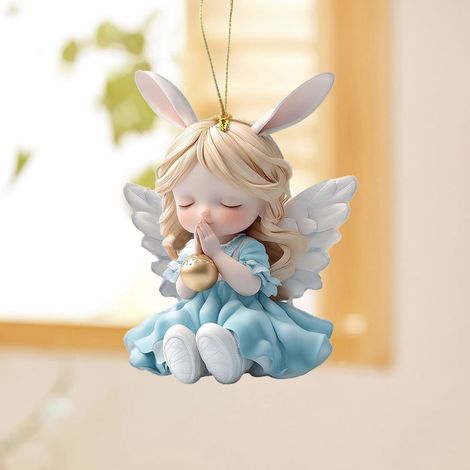 Pendentif Lapin De Pâques - Ange Priant En Acrylique - Décoration Fenêtre Cheminée Sac À Dos Porte-Clés - 8 cm - 1 Pièce (1/5)