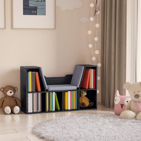 HOMCOM Bibliothèque banc 2 en 1 avec coussins de siège. étagère cube 6 compartiments ouverts et 2 niveaux. meuble de rangement pour salon. chambre à coucher. bureau. 102 x 30 x 61 cm. noir