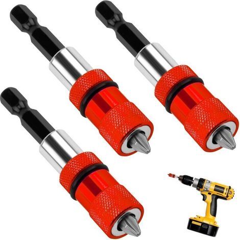 3Pcs Porte-embouts Magnétique Cloison Sèche, porte embout visseuse, Tige à Changement Rapide, 1/4" Hexagonale, avec 3 Embouts PH2, Compatible avec Perceuses et Visseuses (Rouge) (1/5)
