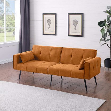 Canapé convertible 3 places en tissu orange, canapé lit pliable avec dossier réglable, canapé futon moderne avec accoudoirs, pour salon, bureau et petits espaces (1/5)