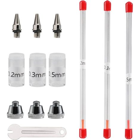 Buse et Aiguille pour Aérographe 0,2 mm, 0,3 mm, 0,5 mm, Accessoires de Rechange pour Pistolet pulvérisateur, kit avec clé à molette (1/5)