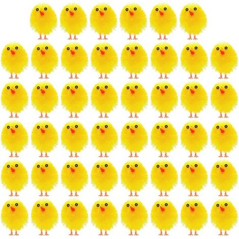 Lot de 46 mini poussins de Pâques en chenille jaune - Pour décoration de Pâques et chasse aux œufs - Figurines décoratives (1/5)