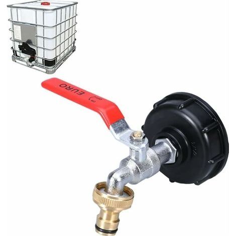 Robinet de cuve IBC 1000L – Double robinet laiton avec adaptateur 1/2' – Filetage S60X6 pour systèmes d'arrosage – Installation facile (1/5)