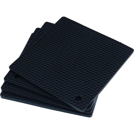Lot de 4 maniques en silicone multi-usages, antidérapantes, flexibles, durables, résistantes à la chaleur, pour table de cuisine, noir (1/5)