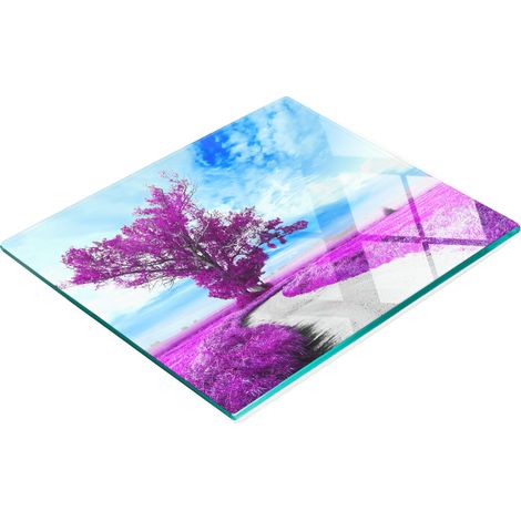 Dekoratives Küchenschneidebrett aus Glas, Motiv: Baum und Weg, 60 x 52 cm (1/5)