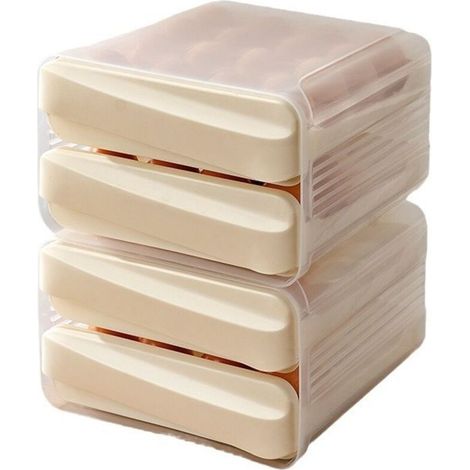 Boîte à œufs double compartiment de type tiroir de cuisine, bac à légumes pour réfrigérateur, plateau à œufs empilable (1/4)
