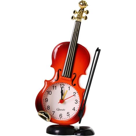 Réveil de Chevet Créatif en Plastique sans Pile Affichage de L'heure et Alarme, Horloge Décorative de Bureau de Violon pour Table Couleur Aléatoire (1/5)