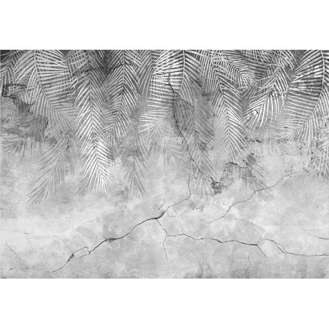 Papier peint feuilles de palmier sur béton, décoration murale pour salon – 150 x 105 cm Wallarena (1/4)