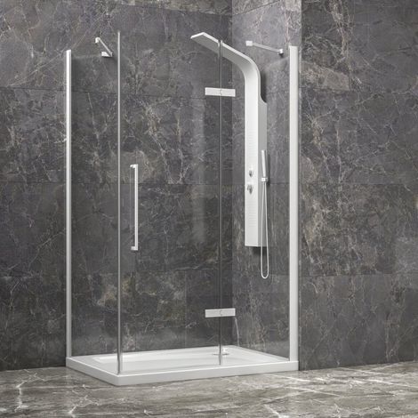 Cabina doccia 80x120 telaio bianco porta battente laterale fisso 80cm KT5000B kamalu