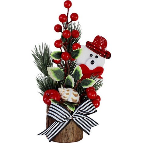 GARRYFIZH Mini sapin de Noël en polyéthylène, petite décoration de bureau portable avec des baies rouges, idéale pour décorer un rebord de fenêtre intérieur.