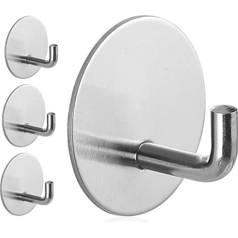 Ganci autoadesivi, robusti e impermeabili, ideali per appendere spugne, asciugamani e vestiti in bagno, con spazzola in acciaio inox rimovibile, nichel, ganci autoadesivi da parete, 4 pezzi (argento) (1/4)