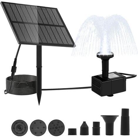 Fontaine solaire d'extérieur - Fontaine solaire pour extérieur avec filtre - Pompe solaire pour fontaine avec 6 buses pour colibri, bassin, piscine