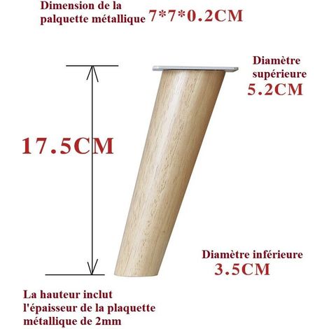 4 gambe per mobili in legno, altezza: 17,5 cm, rotonde, coniche (design inclinato), materiale: legno massello, per sedie, tavoli, armadi, ecc.