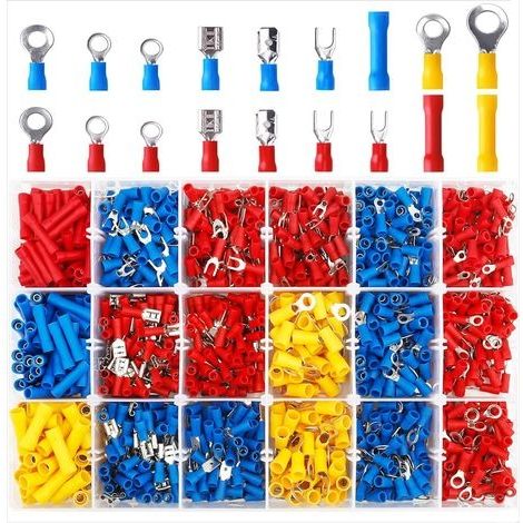 Connecteurs électriques, Cosses Electriques 1200 Pcs Plates Connecteurs Ensemble Cosse Isolée en Assortiment Sertissage Fourches et Butt Splice (1/5)