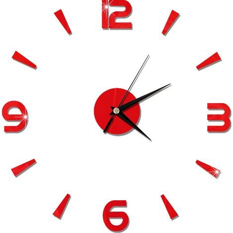 1mm Wall Clock Sticker, Acrylic Mirror, Watch Decor, Modern Wall Decoration for Home, Office, Room (Red) (1/5)