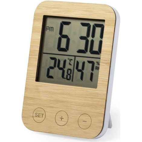 Station météo hygromètre et thermomètre en bois bambou – Écran LCD clair – Plage de mesure 0° à 70° – Précision ±0,1° – Humidité 20% à 95% (1/5)