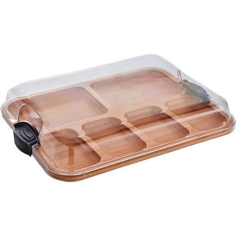 Planche à charcuterie avec couvercle, planche à charcuterie en bois couverte, plateau de service pratique pour la cuisine, idéal pour Thanksgiving et (1/5)