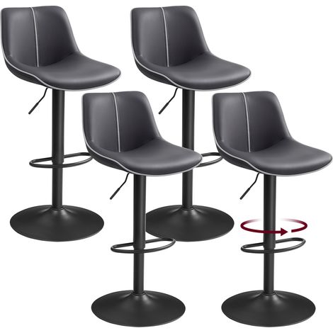 Vasagle – Lot de 4 tabourets de bar réglables en hauteur – Dossier ergonomique – Base métallique – Noir d'encre – Pour cuisine et bar