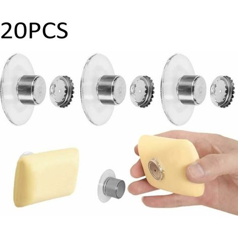 Lot de 20 porte-savons aimantés avec ventouses, conçus pour une utilisation sans perçage. Ces porte-savons magnétiques sont adaptés pour la salle de bain, l'évier, la baignoire et la cuisine. (1/4)