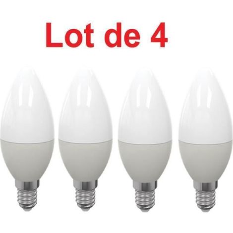 Lot de 4 Ampoules LED Flamme lisse opale 5W 470Lm E14 3000K blanc chaud
