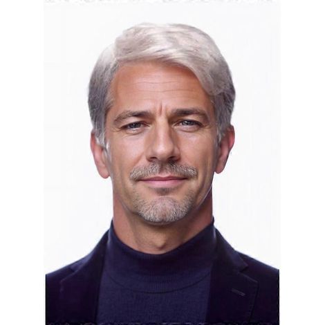 Graue Herrenperücke, kurz, Seitenscheitel, Kunsthaar, natürliches Silberweiß, ideal für den Alltag. (1/5)