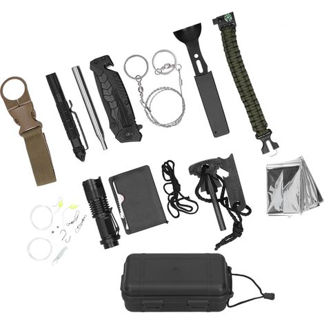 Kit de survie multifonctionnel pour le camping, comprenant une boussole, un sifflet et une pierre à feu. (1/5)