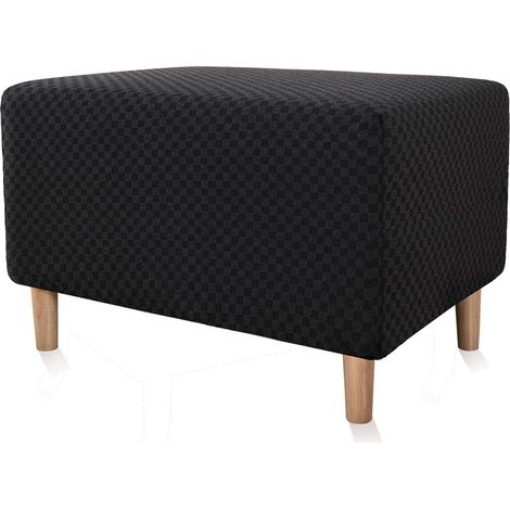 Ottoman footstool covers in stretch fabric with soft thick velvet fabric for living room, dining room, bathroom (black, small size) (1/5)