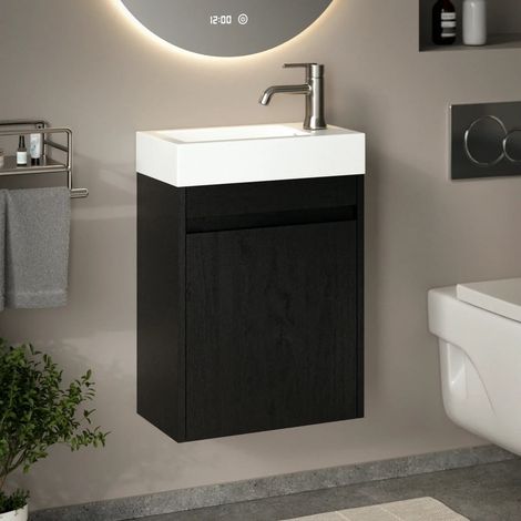 Gäste-WC-Möbel Vivo – 40 cm – Schwarze Eiche – Weißes Waschbecken (1/5)