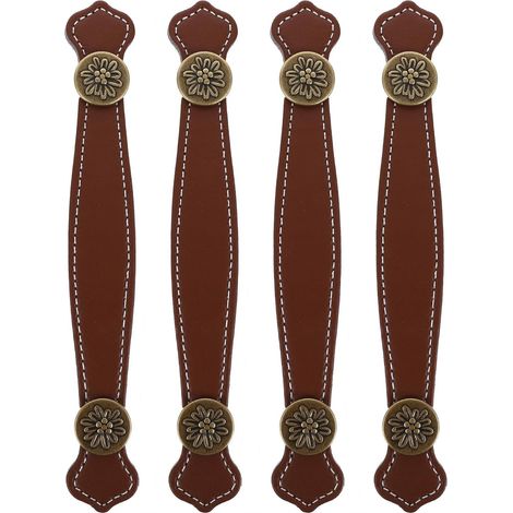 Lot de 4 Poignées de Meuble en Cuir et Alliage de Zinc Marron Style Vintage, Poignées Décoratives pour Portes et Valises, Design Élégant et Simple (1/5)