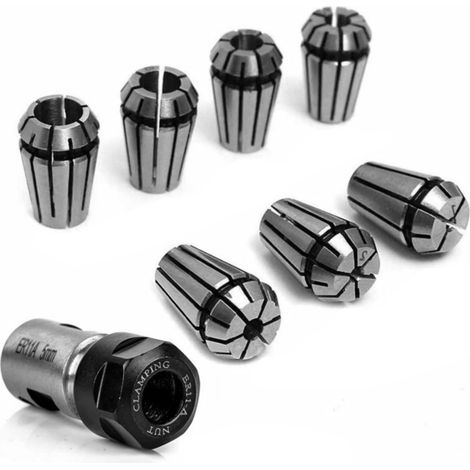 Irovami Jeu de 7 pinces à ressort ER11 de 1 à 7 mm avec rallonge de porte-arbre moteur de 5 mm pour gravure, fraisage et perçage (1/5)