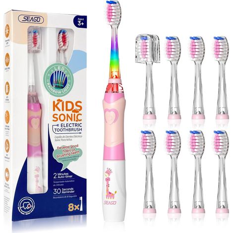 brosse a dent electrique enfant,brosse a dent bebe avec LED et 8 têtes de extra douces, minuterie de 2 minutes, pour enfants de plus dès 3 ans SG977 (Rose) (1/5)