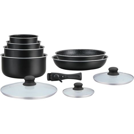 Batterie de Cuisine 10 Pièces Revêtement Pierre HA04630, Noir (1/5)