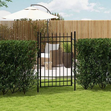 Cancello da giardino con serratura e chiave, pomelli decorativi, acciaio inox, 107x204 cm, nero