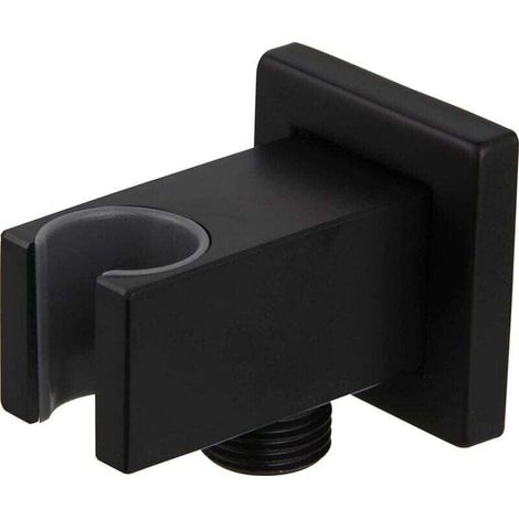 Support de douche avec coude de de raccordement mural 1/2 en laiton noir mat (1/4)