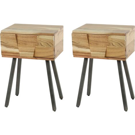 Lot de 2 chevets 1 tiroir 40x30x60 cm en acacia naturel et métal noir